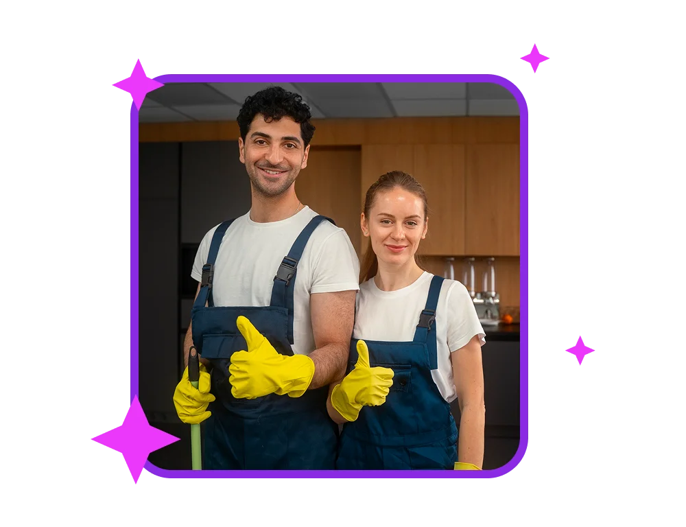 Happy cleaning team from Squeaky Clean Perth giving thumbs up, representing excellent customer service and satisfaction for end of lease cleaning. General Cleaning Service in Perth.